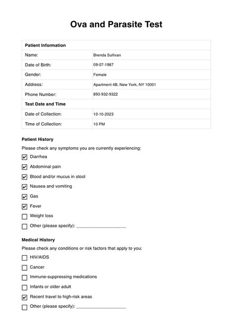 Ova and Parasite Test & Example | Free PDF Download