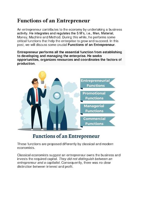 notes for management - Functions of an Entrepreneur An entrepreneur ...