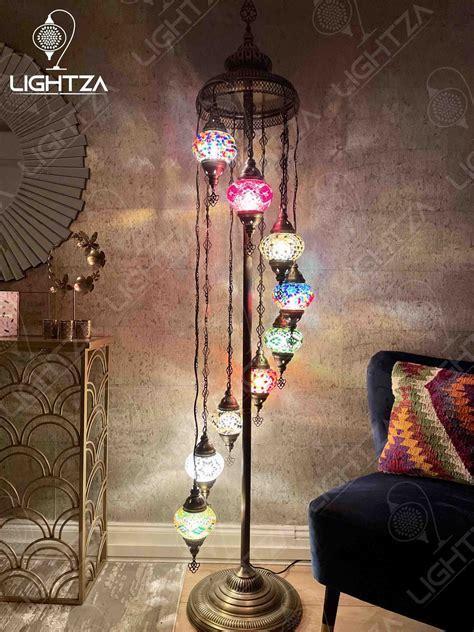Multi Coloured Turkish Moroccan Mosaic Handmade 9 Globes Floor Lamp ...