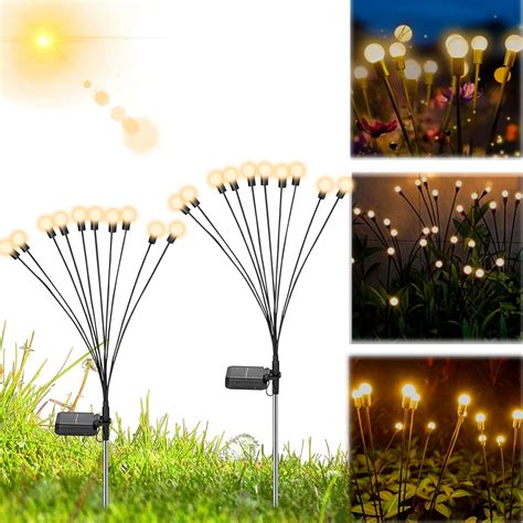 Firefly Solar Lights, Pack of 2 LED Firefly Lights Garden Fairy Lights ...