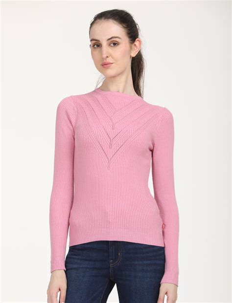 Women's Self Design Pink Round Neck Sweater – Levis India Store