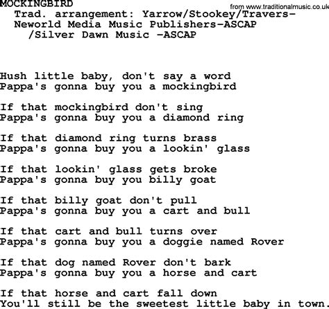 Peter, Paul and Mary song: Mockingbird, lyrics