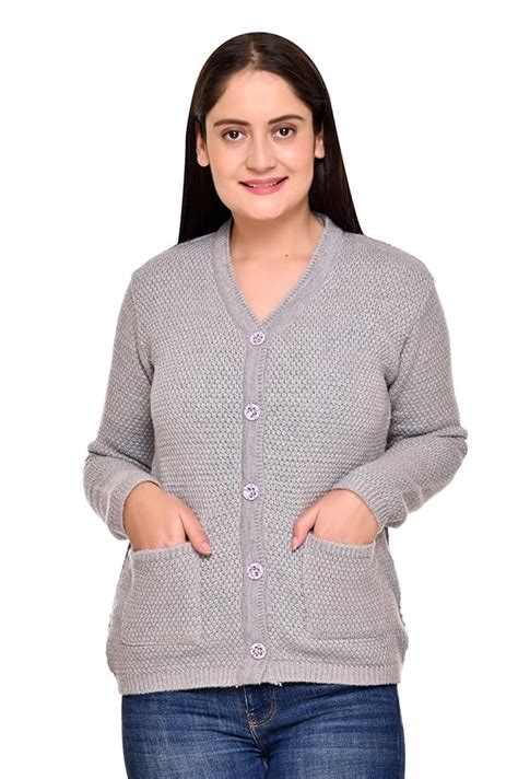 Buy PIPASA Women Woollen Buttoned V Neck Plain Stylish Party Winter ...