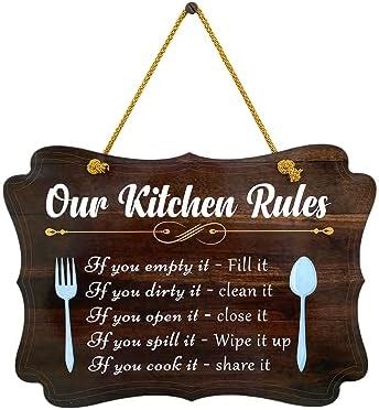 Walleaf Kitchen Rules Wooden Wall Hanging | Kitchen Quotes | Home Decor ...