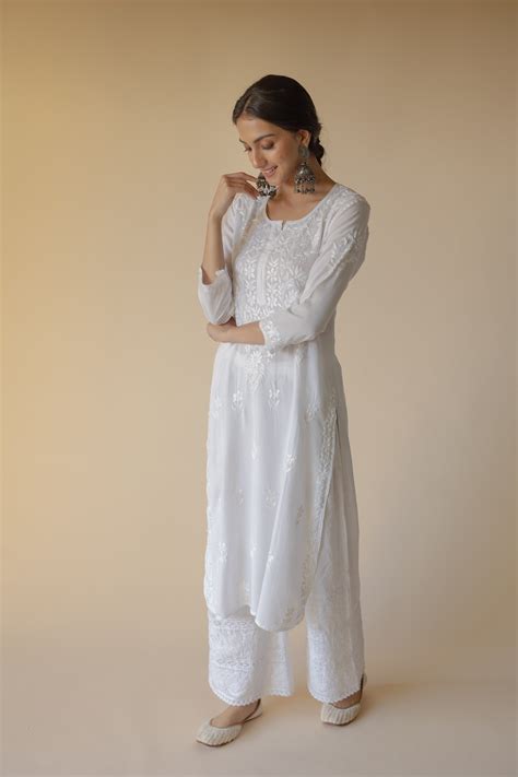 Trendy White Chikankari Kurtas Online at Old Marigold