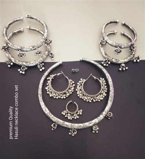 GOMTI , GERMAN SILVER HASULI NECKLACE COMBO SET FOR WOMEN -ART001HC ...