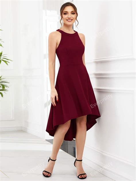 EVER-PRETTY Solid High Low Hem Dress, Semi Formal Dress | SHEIN