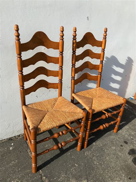 2 Antique Ladderback Rush Seat Dining Chairs Vintage Chair Kitchen ...