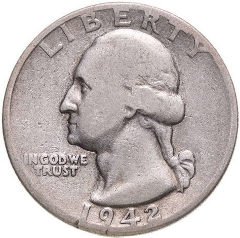 США 25 центов (квотер, 1/4 доллара, quarter dollar) 1942 Washington ...