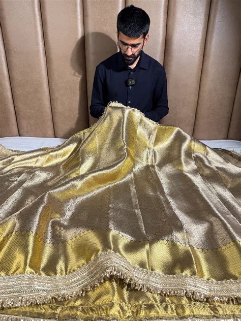 Copper Shade Kanjivaram Tissue Silk Lace Work Saree