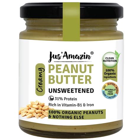 Jus' Amazin Creamy Organic Peanut Butter - Unsweetened (200g) | 31 % ...