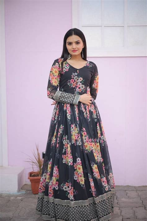 Digital Print black Color Function Wear Gown - Clothsvilla