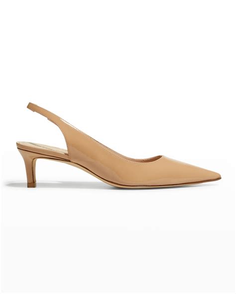 Stuart Weitzman Stuart Leather Kitten-Heel Slingback Pumps | Neiman Marcus