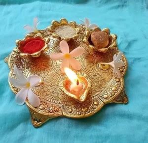 Chandra Art Collection Pooja Thali with Diya, Home & Office Temple and ...