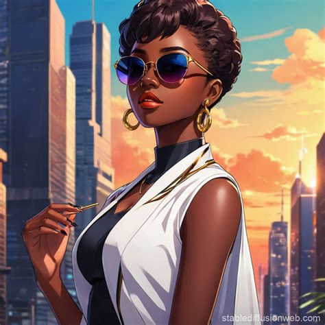 Elegant Dark Skinned Lady in Shades | Stable Diffusion Online