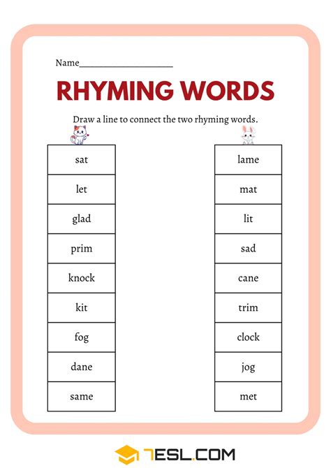 Rhyming Words Worksheets for Kids • 7ESL
