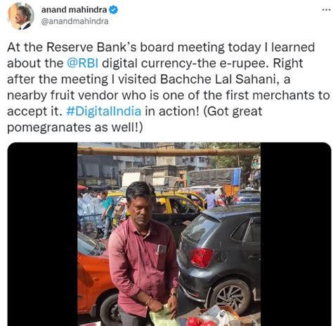 Anand Mahindra buys fruit using India's digital currency e-rupee, shows ...