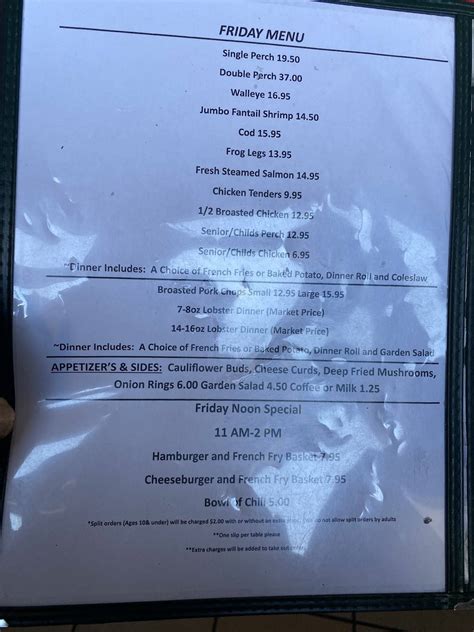 Menu at Redwood Inn restaurant, Green Bay, Main St