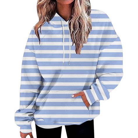 Fadeal Red Sweatshirt Clearance Womens Oversized Hoodies Striped Plus ...