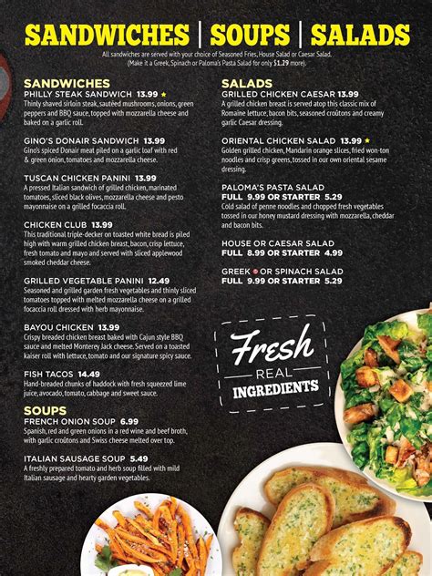Menu at Frank & Gino's Grill & Pasta House restaurant, Truro