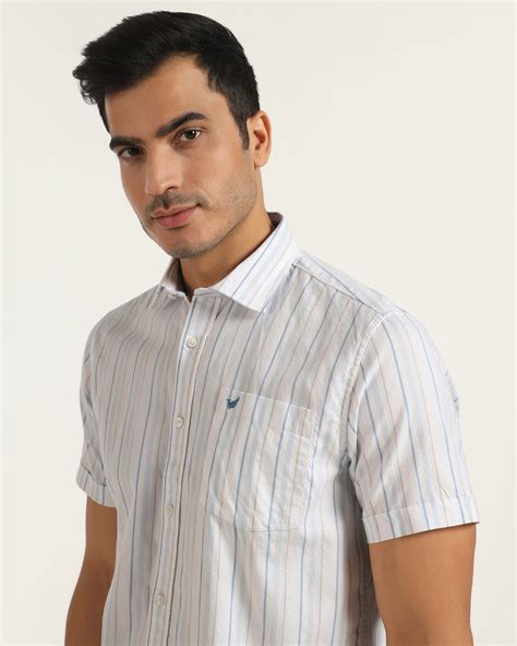Buy Masami Blue Stripe Half Sleeve Casual Shirt Online India