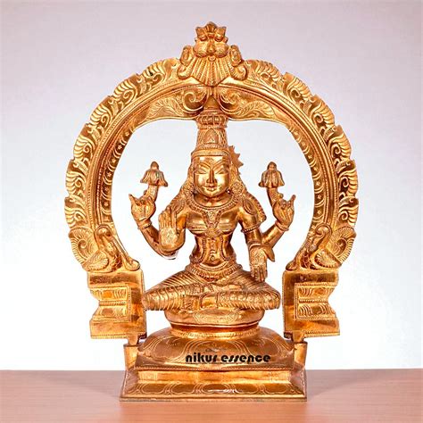 Goddess Lakshmi Mata Seated on kirtimukha throne with Four Armed Bronze ...