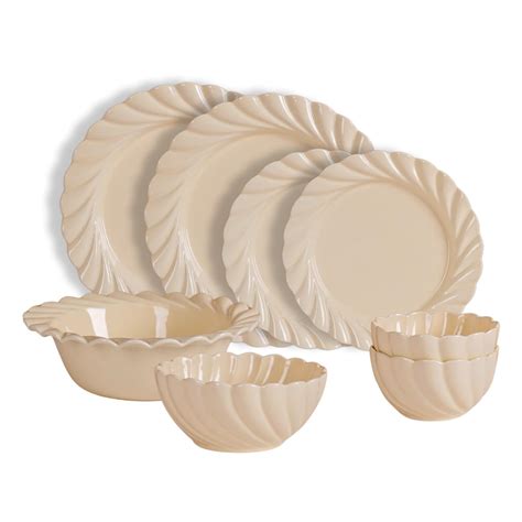 Nestasia Premium Scalloped Ceramic Dinner Set | 8 Pieces for Family of ...