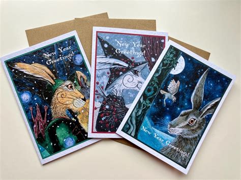 New Year Cards, Pack of 3 - Magical Hare Illustration From Jacqui ...