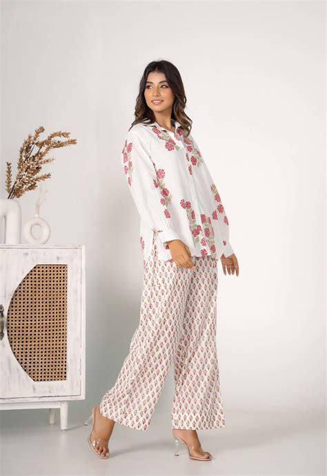Red Rose Hand Block Printed floral Co-ord Set (2pc)