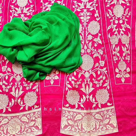 Banarasi Khaddi Chiffon Lahenga Pure Silk with Border Patches (Full Ka ...