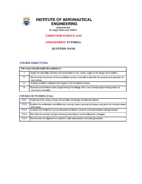 CD QB SOL - INSTITUTE OF AERONAUTICAL ENGINEERING (Autonomous) Dundigal ...
