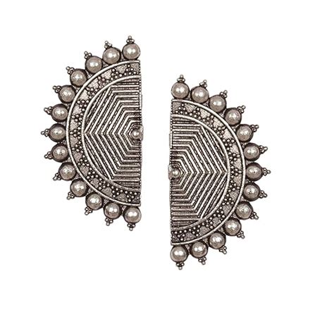 StyleSay Designer BOHO Tribal Oxidised Silver Half Moon Stud Earrings ...