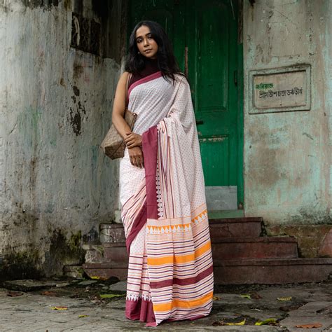 Sunset Hues - Mul Cotton Hand Block Printed Saree – Moora