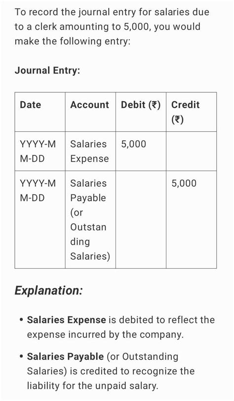 Salaries due to clerk 5000 pass journal entry - Brainly.in