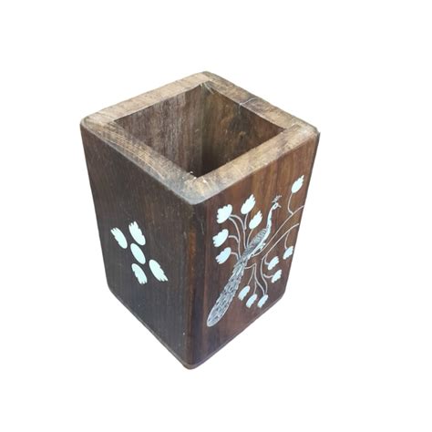 4" Handmade Wooden Inlaid Peacock Design Pen Stand/Holder(Assorted Des ...