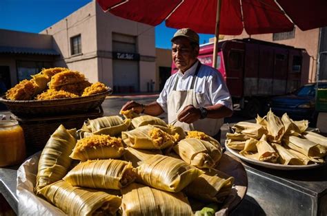 A tamale cart vendors display with fresh tama | Premium AI-generated image