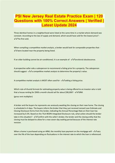 PSI New Jersey Real Estate Practice Exam | 120 Questions with 100% ...