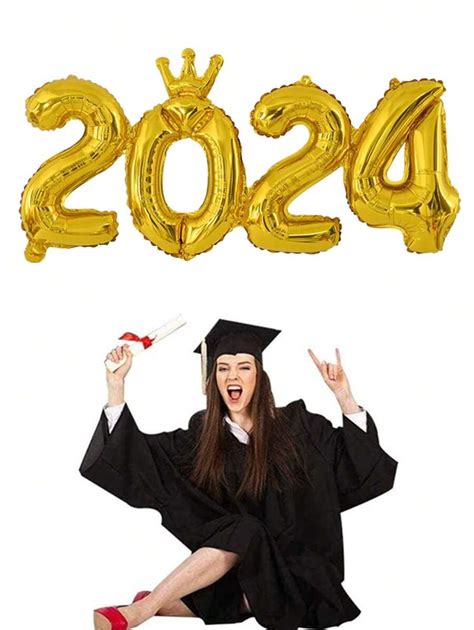 Conjoined 16 Inch Gold Foil 2024 Balloons Graduation Decorations Class ...