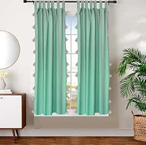 Buy Dekor World 2 Piece Cotton Aqua Sheer Summer Fun Tassel Tab Top ...