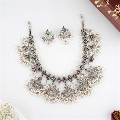 Niharika Oxidised Necklace Set – The Amethyst Store
