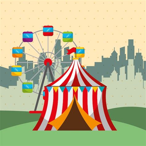 Ferris wheel tent city carnival fun fair festival | Premium Vector