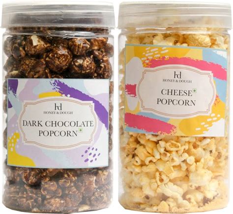 Honey & Dough Dark Chocolate Popcorn and Cheese Popcorn 150gm Each ...
