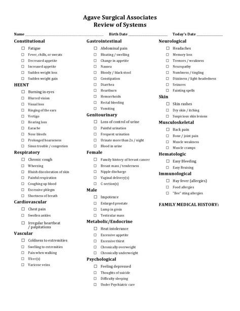 Image result for Review of Systems Example