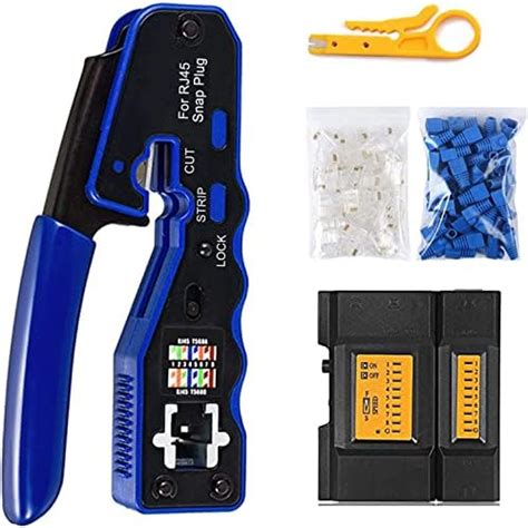 RJ45 Crimp Tool Pass Through Crimping Tool Kit for Ethernet Cat5 Cat5e ...