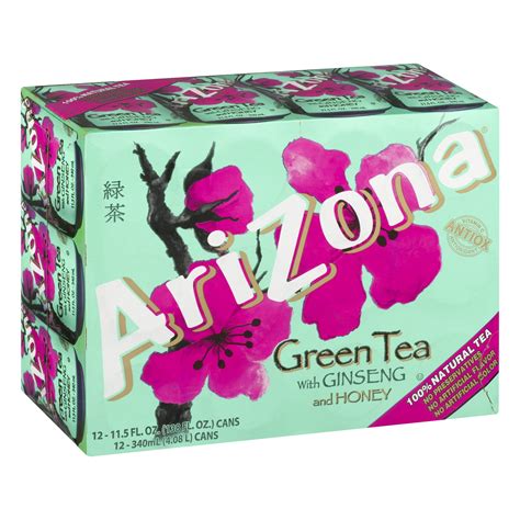 Arizona Green Tea with Ginseng and Honey, 11.5 fl oz, 12 Cans Pack ...