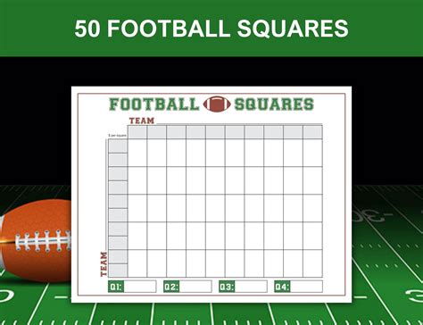 Football Squares Printable Game Board | 50 Square Football Pool | 50 ...