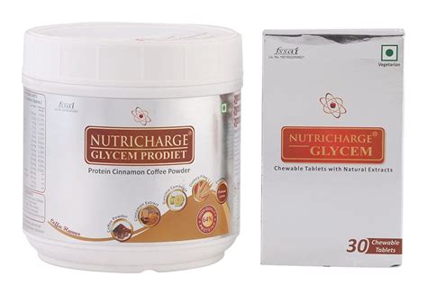 Nutricharge Glycem Prodiet Protein Cinnamon Coffee Powder and Chewable ...
