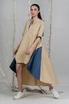 Buy Beige Poplin Mandarin Collar Colorblock Dress For Women by ...