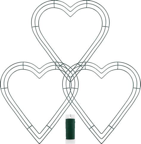 3 Pack Heart Shaped Wire Wreath Frame 14 Inch Green Metal Floral Wreath ...