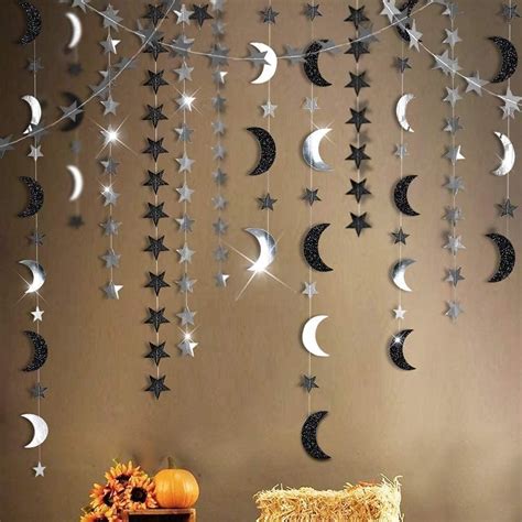 Glitter Black Gold Moon Star Garland Party India | Ubuy